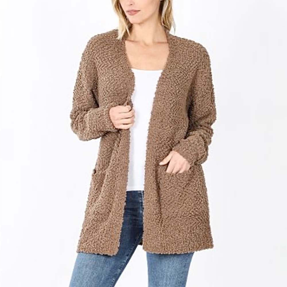 Zenana Clothing Puff Sleeve Cardigan With Pockets Size Large